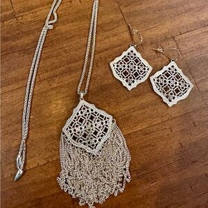 Kendra Scott Kirsten Filigree Mix Gold Earrings and Necklace